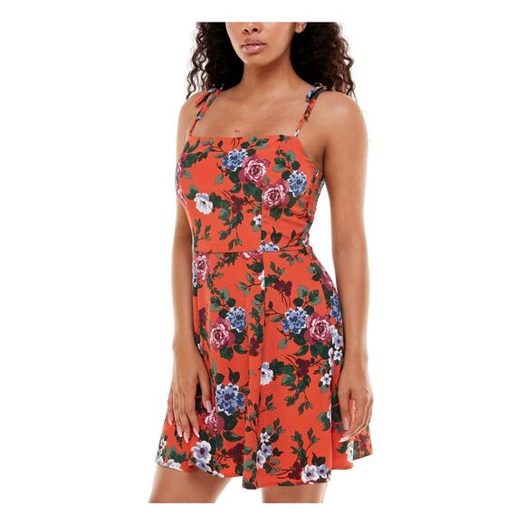 EMERALD SUNDAE Womens Spaghetti Strap Square Neck Short Party Fit + Flare Dress - Picture 3 of 4